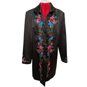 vintage black satin embroidered floral duster jacket